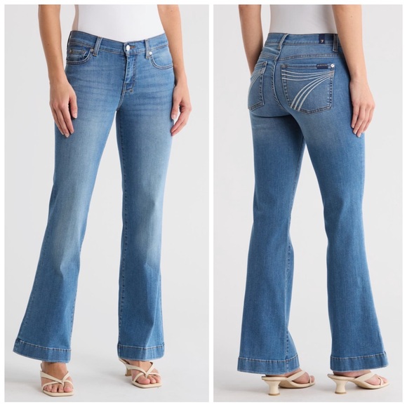 7 FOR ALL MANKIND Women’s Size 31 Leesburg Wash Dojo Tailorless Wide Flare Jeans - Picture 13 of 14